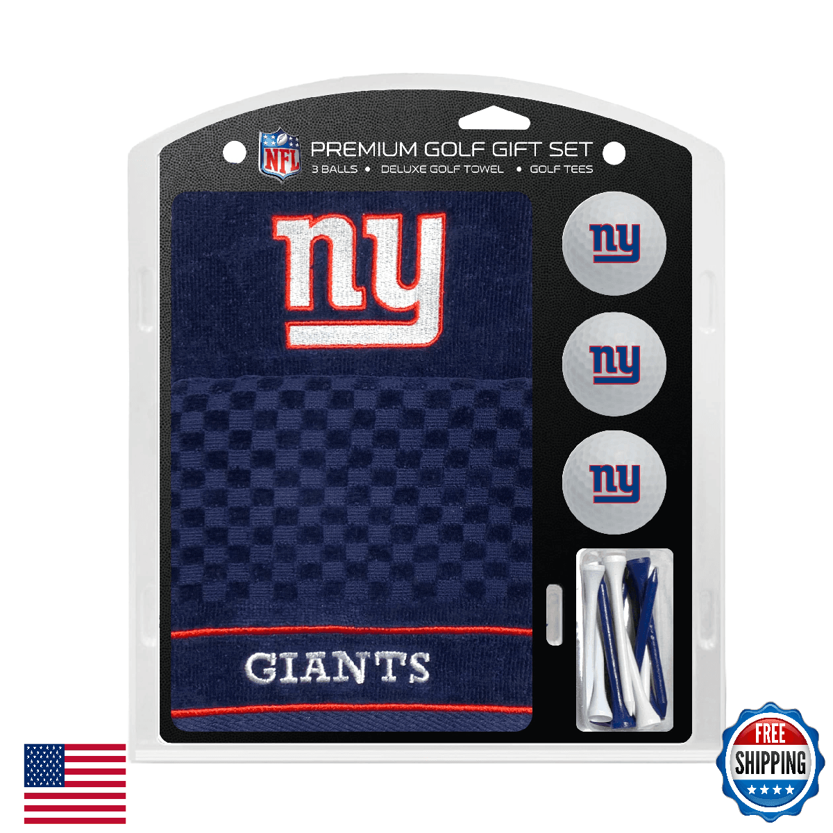 Team Golf NFL NY Giants Gift Set: Embroidered Towel, 3 Golf Balls, Tees - Image 1
