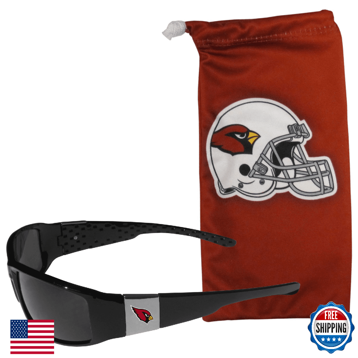 Arizona Cardinals NFL Chrome Wrap Sunglasses w/ Bag - 100% UVA/UVB - Image 1