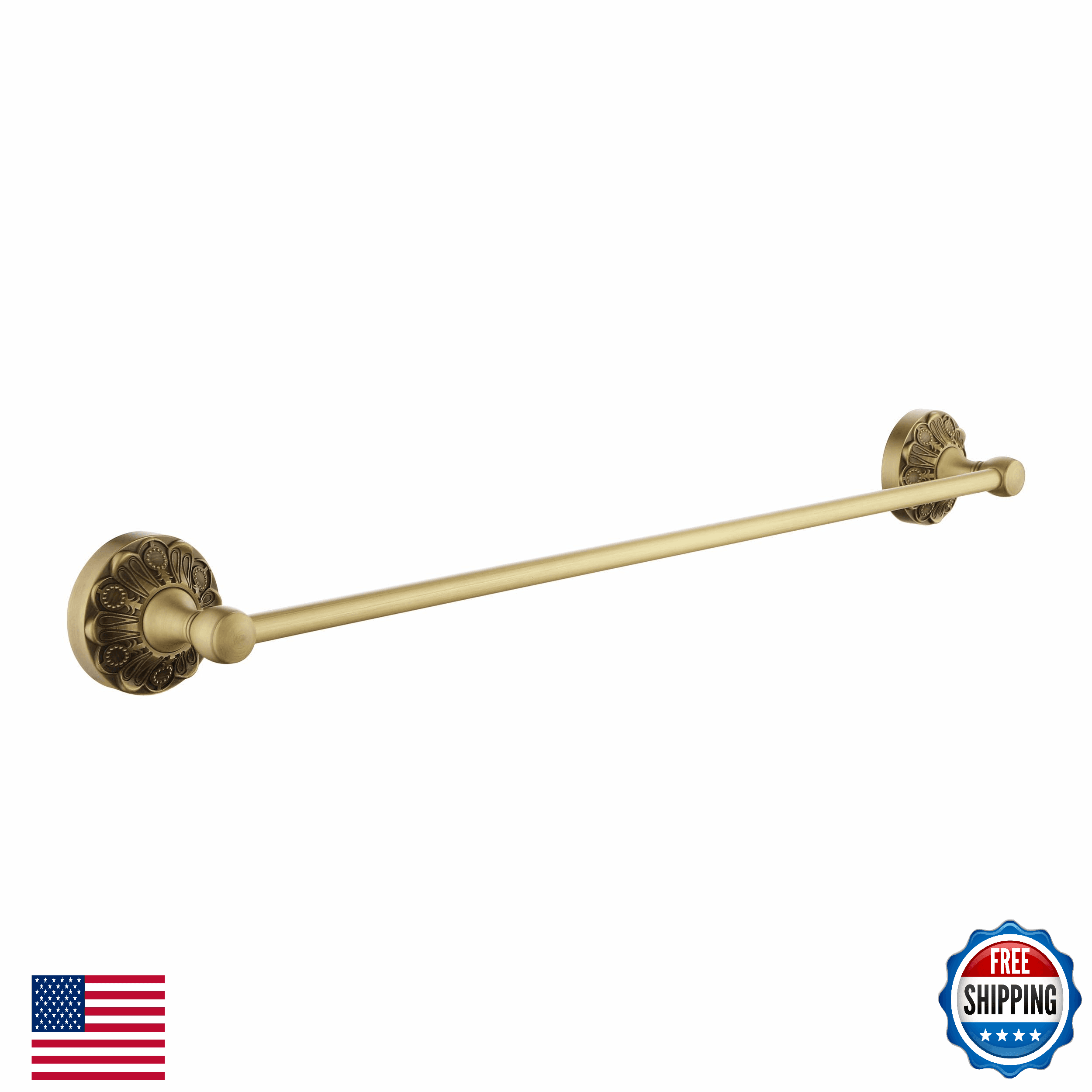 Lucyound Antique Brass 24" Wall Mount Bath Towel Bar Rod Holder Vintage Petal - Image 1