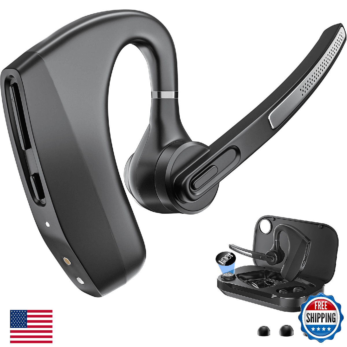 Herloreen Bluetooth Headset Wireless Earpiece with Charging Case Noise Canceling - Image 1