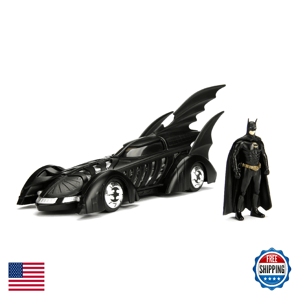 Jada DC Comics Batman Forever Batmobile & Batman Figure 1:24 Die - Cast Vehicle - Image 1
