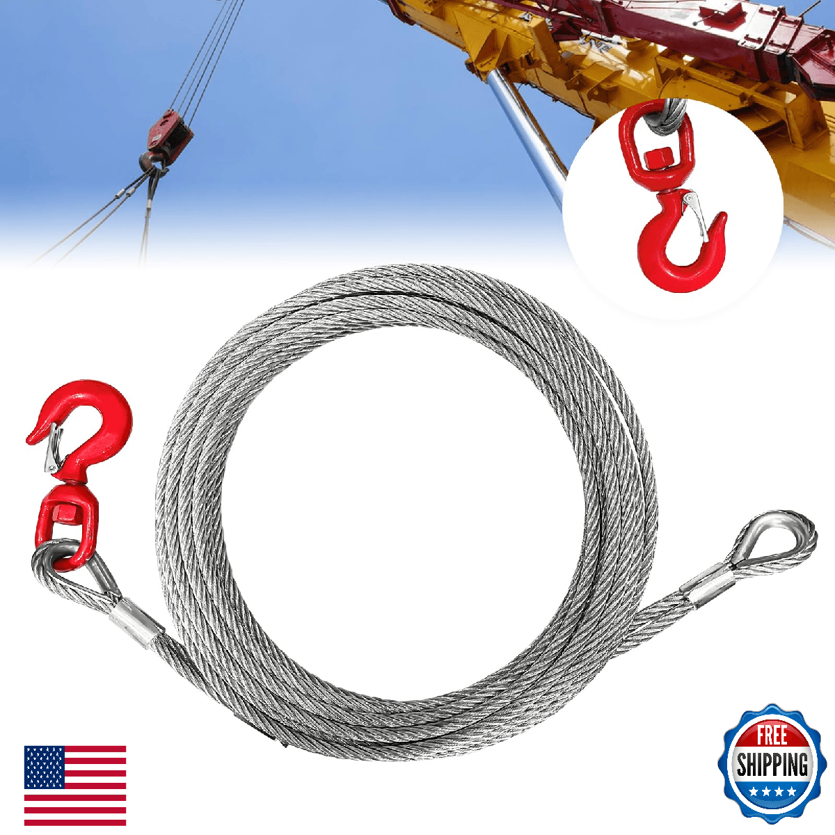 YATOINTO Galvanized Steel Winch Cable 3/8" x 50ft, 13980lbs Break Strength - Image 1