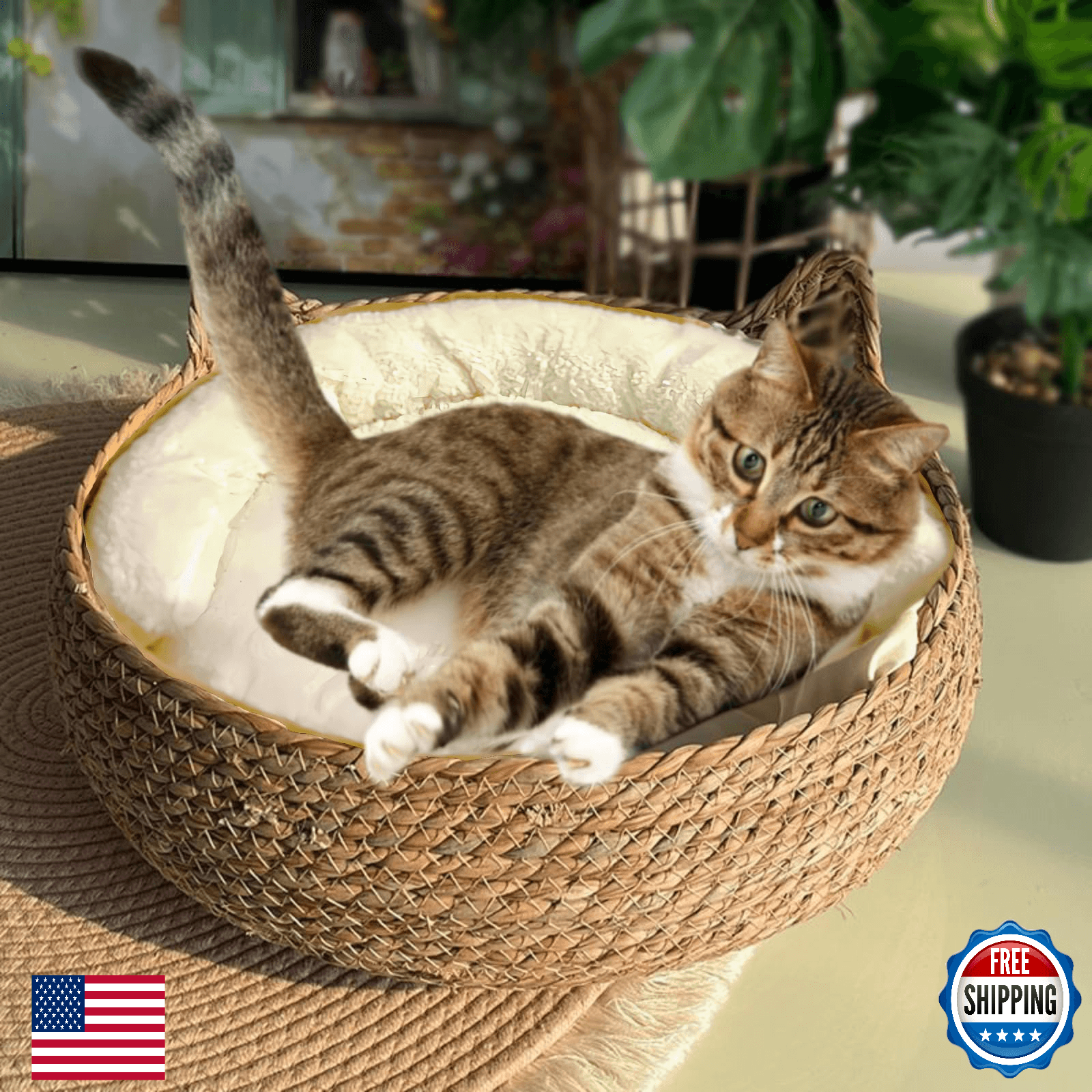 Jatmira Woven Cattail Leaf Cat Bed & Scratcher - Handmade Pet House - Image 1