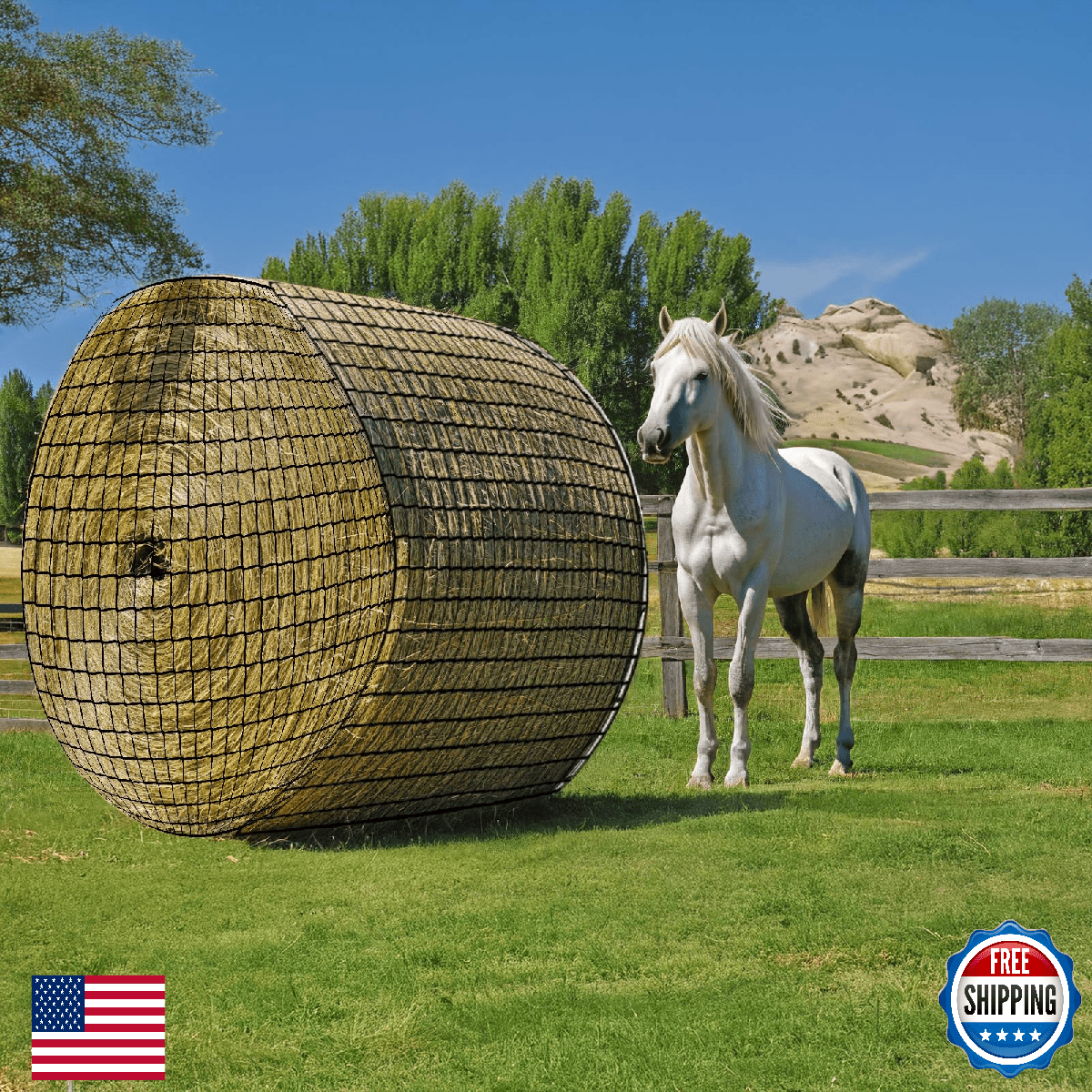 Fahnemt Round Bale Hay Net for Horses Durable Knotless Nylon Slow Feeder 6x6 ft - Image 1