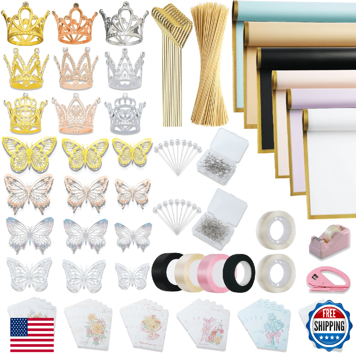 XEUZK 430Pcs Floral Wrapping Paper Kits, &120Sheet Waterproof Floral Paper, Ribb - Image 1