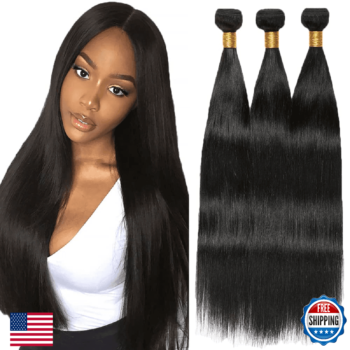 Brazilian Human Hair Bundles Straight 8A Virgin Unprocessed 24 Inch Natural Colo - Image 1