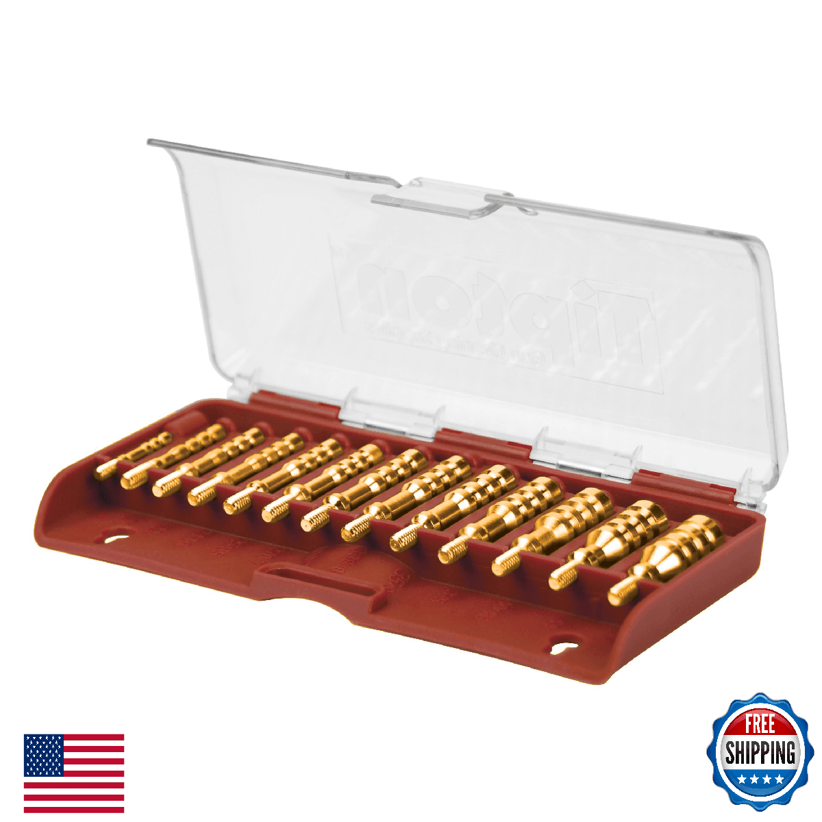 Tipton 13-Piece Brass Jag Set for Rifle Cleaning .17-.45 Cal w/ Case - Image 1