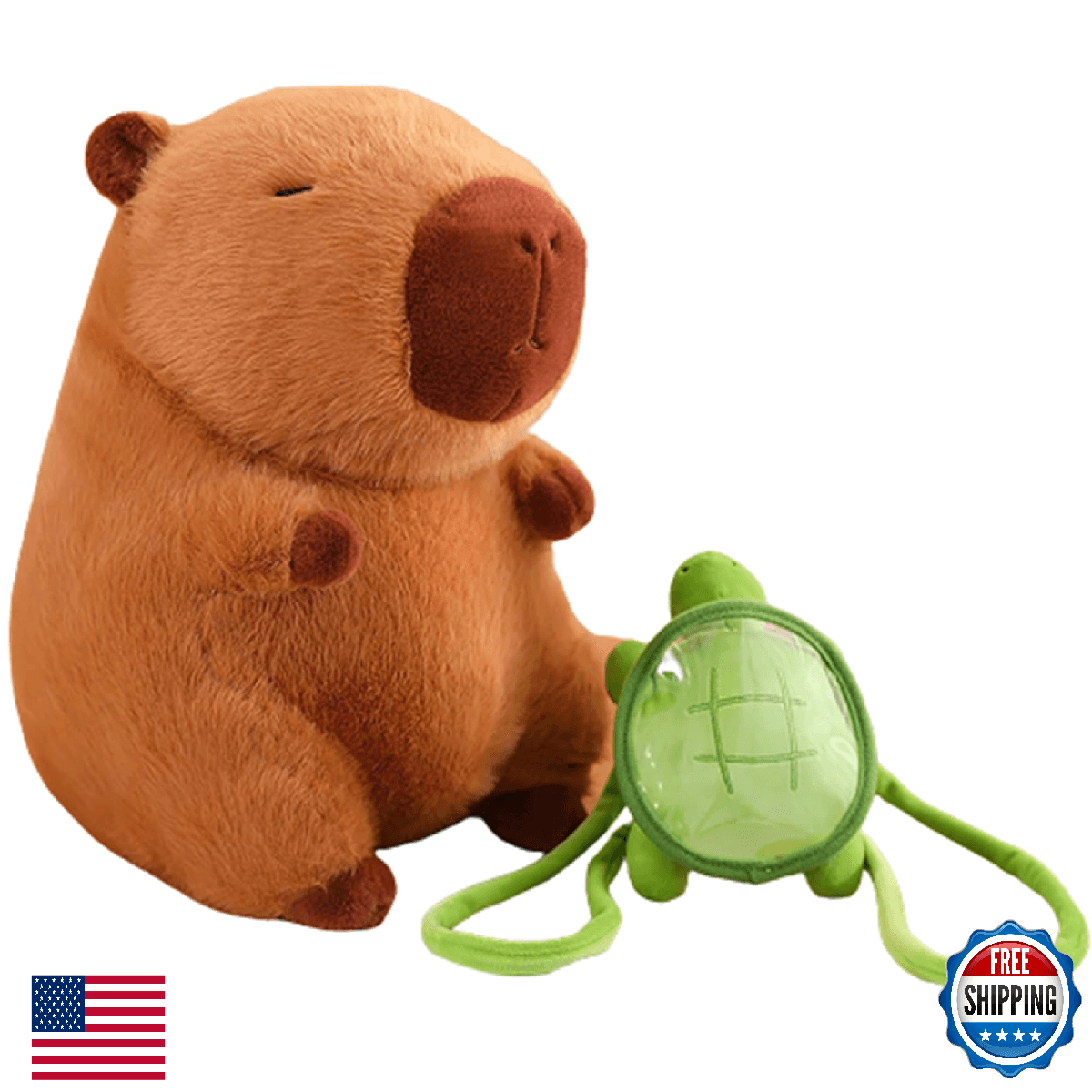Kaizenjoy 13.7 Inch Capybara Plush Toy with Turtle Backpack, Cute Animal Plush, - Image 1