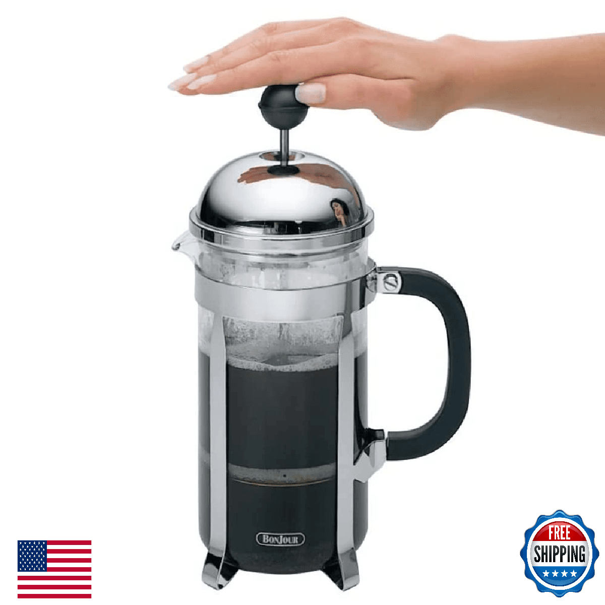 BonJour Coffee Stainless Steel French Press with Glass Carafe, 33.8-Ounce, Monet - Image 1