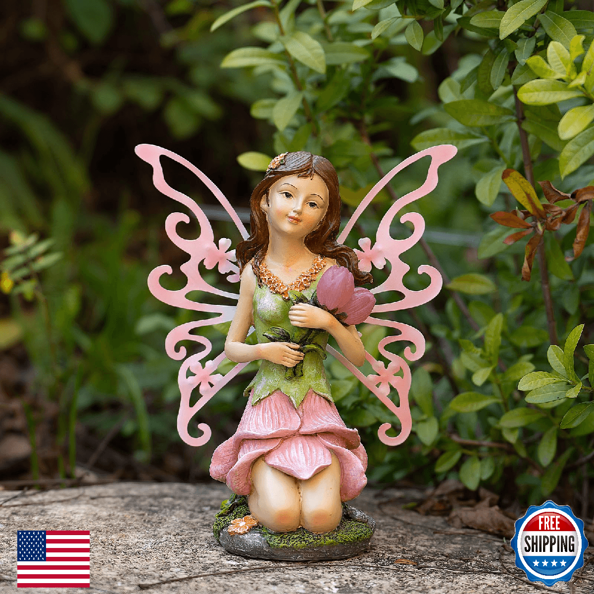 Suyorpe Fairy Solar Outdoor Statue Garden Decor Resin Figurine - Image 1