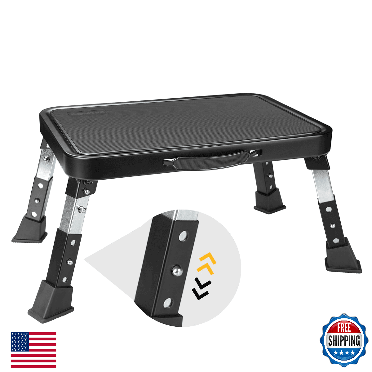 BONTEC Folding Step Stool, 3-Level Adjustable Metal with Anti-Slip, Portable - Image 1
