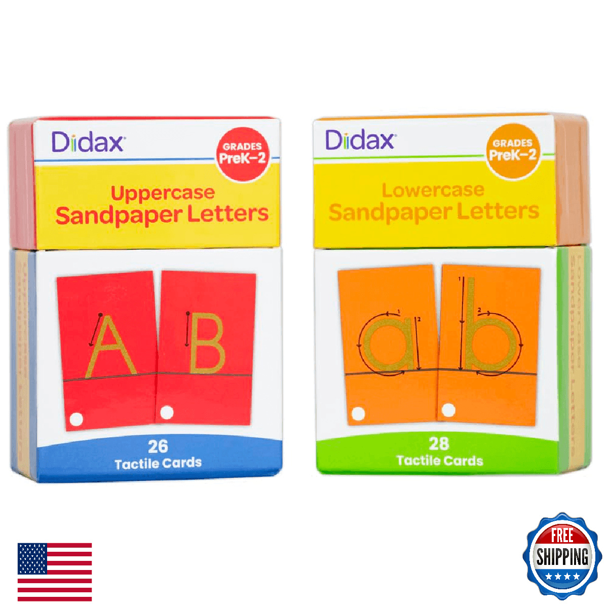 Didax Sandpaper Letters Boxed Set: 54 Tactile Uppercase & Lowercase Cards Pre-K- - Image 1