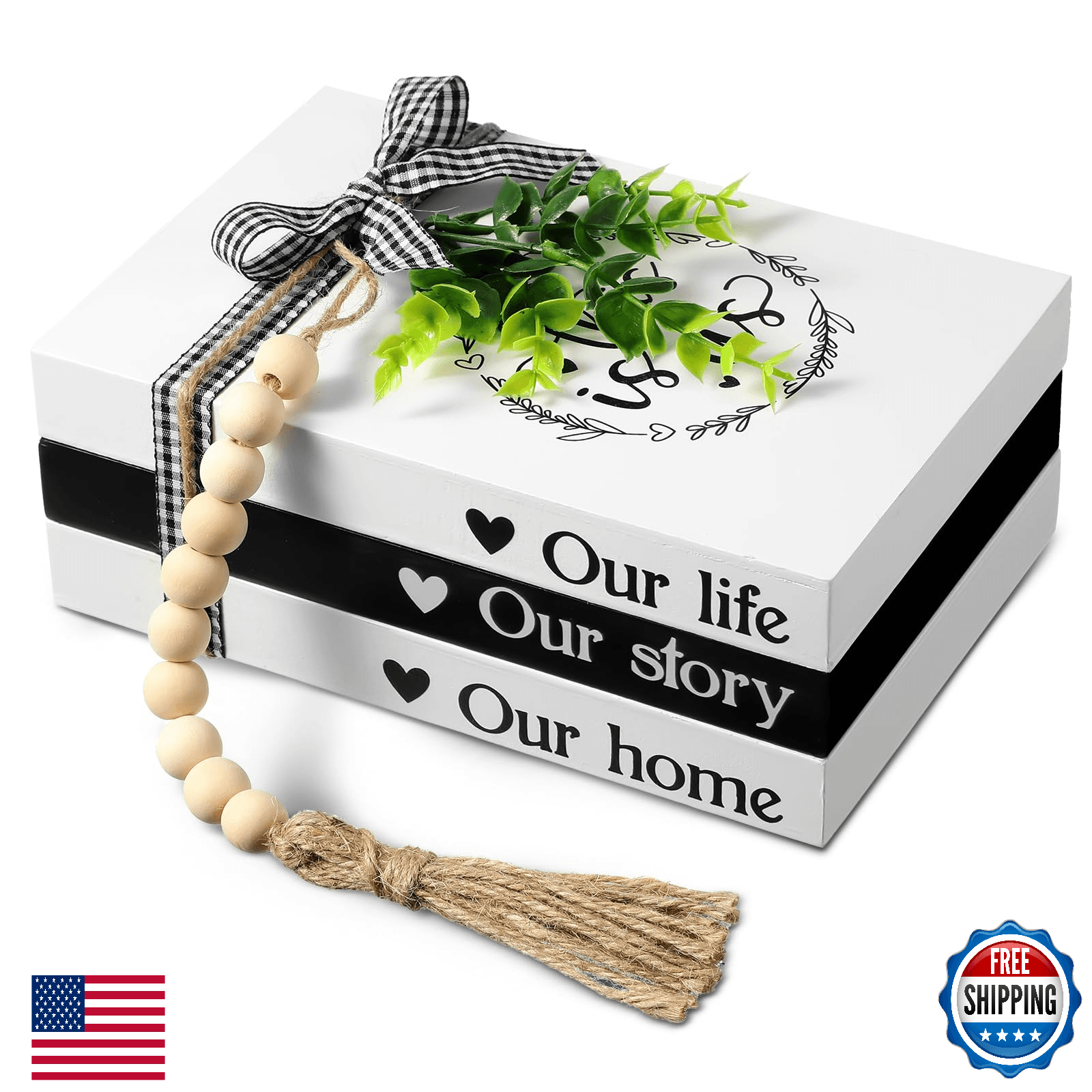 Capoda 3 Pcs Decorative Faux Stacked Wooden Books Home Decor Farmhouse - Image 1