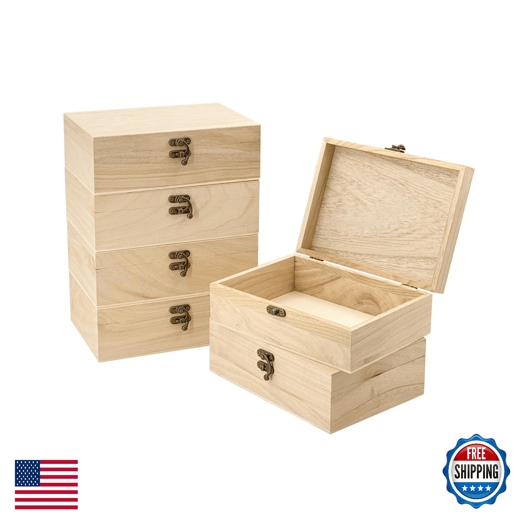 Cregugua 6 Pack Unfinished Wood box with Lid Crafts Wooden Box for DIY Arts Proj - Image 1