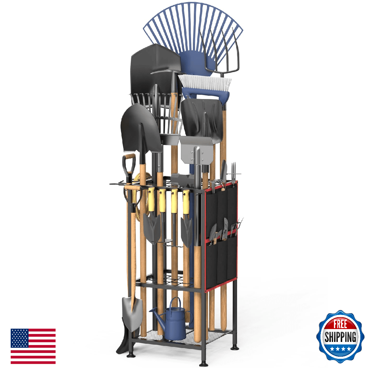 Lovind Garden Tool Organizer Metal Yard Rack Holds 50 Long Handle Tools - Image 1