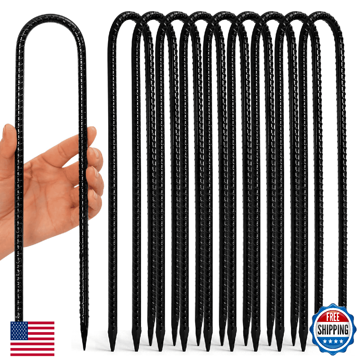 Homwin Trampoline Stakes 12 inches 10-Pack U Stake for Ground Heavy Duty Trampol - Image 1
