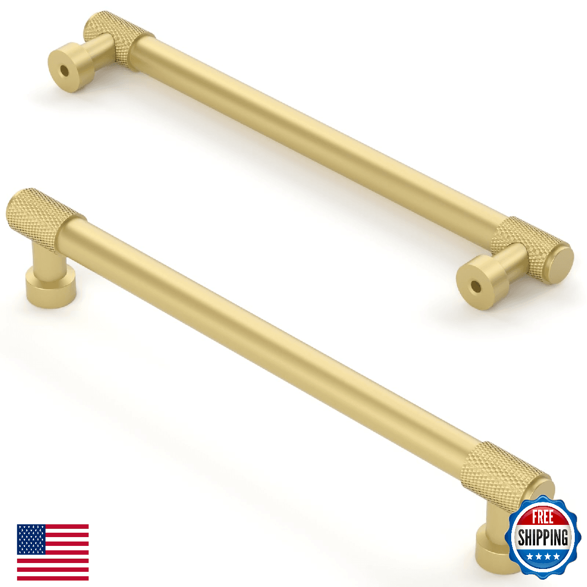Asidrama 10 Pack 7 Inch Brushed Gold Cabinet Pulls Knurled Handles Kitchen Hardw - Image 1