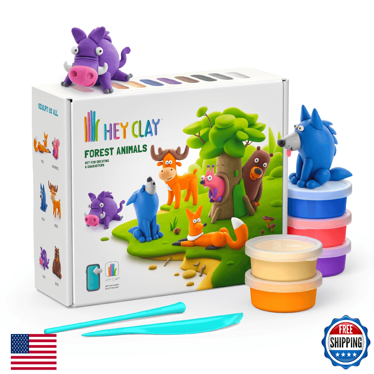 HEY CLAY Air Dry Clay Kit for Kids - 15 Cans & Sculpting Tools - Colorful - Image 1