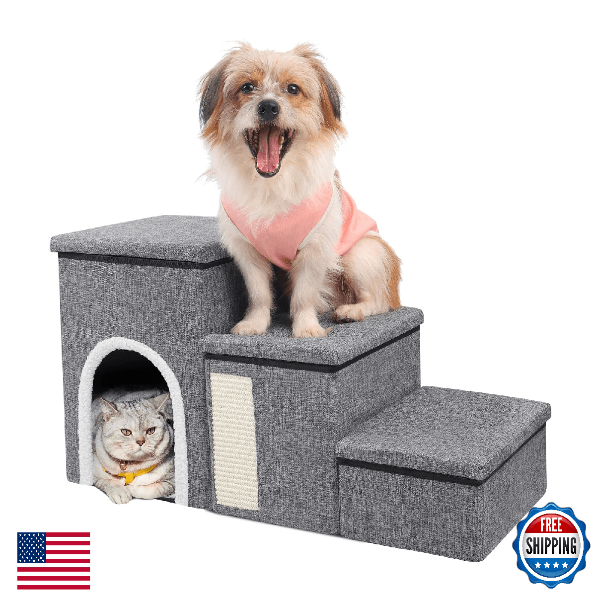 Dog Stairs for High Bed & Couch, 4-in-1 Foldable Pet Steps for Cats Small Dogs - Image 1