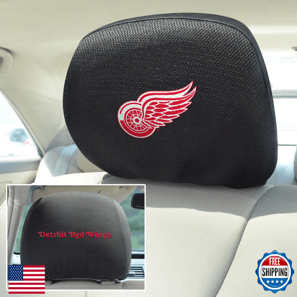 FANMATS NHL Detroit Red Wings Head Rest Cover Set - 10x13, Embroidered Logo