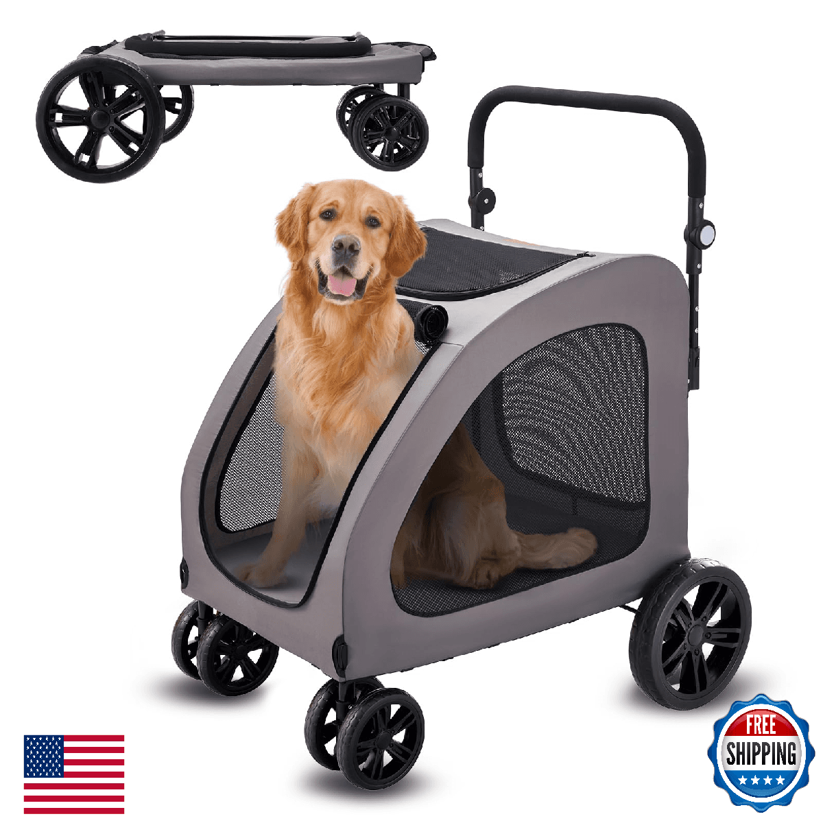 VEVOR Pet Stroller 4 Wheels Dog Carrier, 160lbs Capacity, Portable Puppy Travel