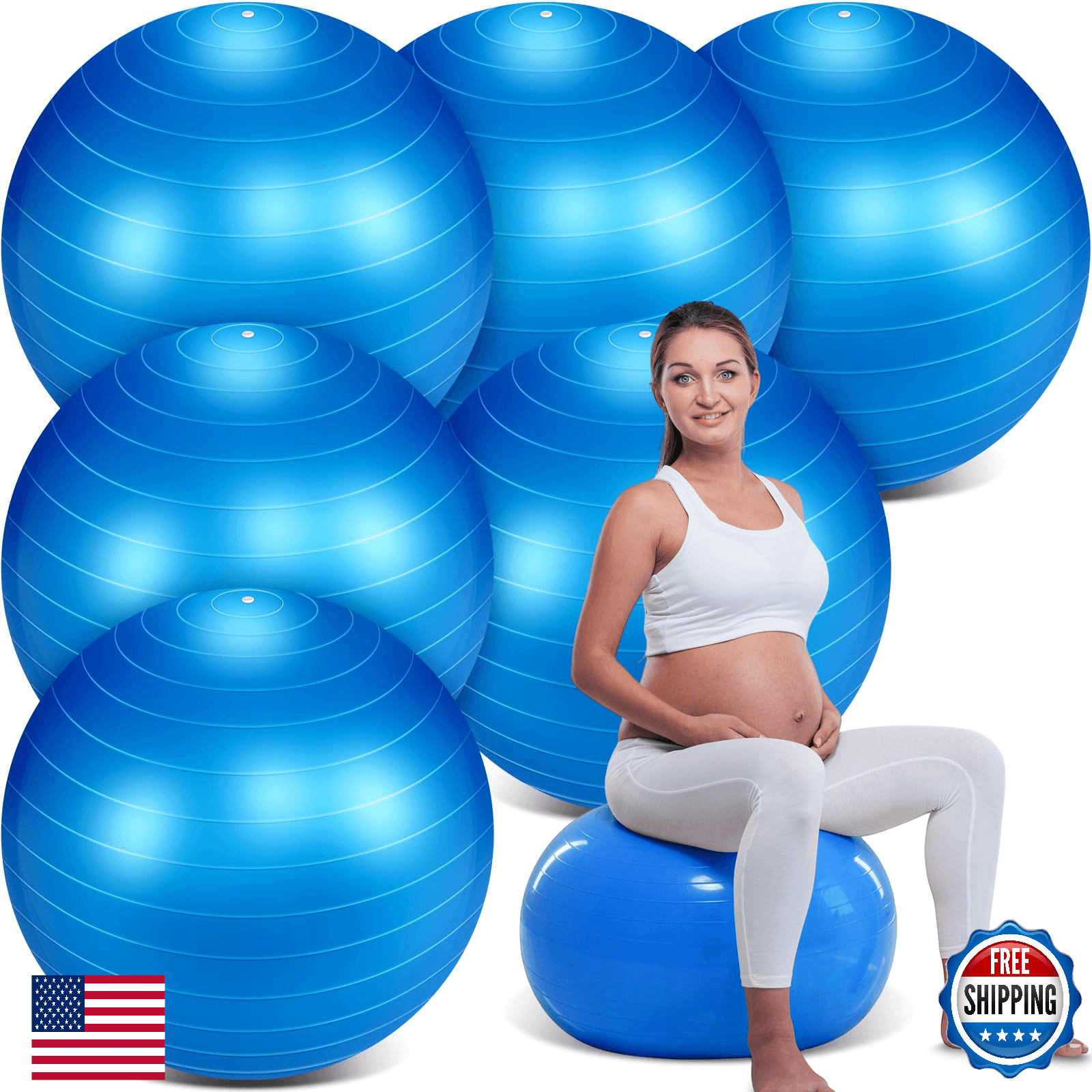Hungdao 6-Pack 22" Exercise Ball Bulk - Inflatable Pregnancy Workout, Heavy Duty