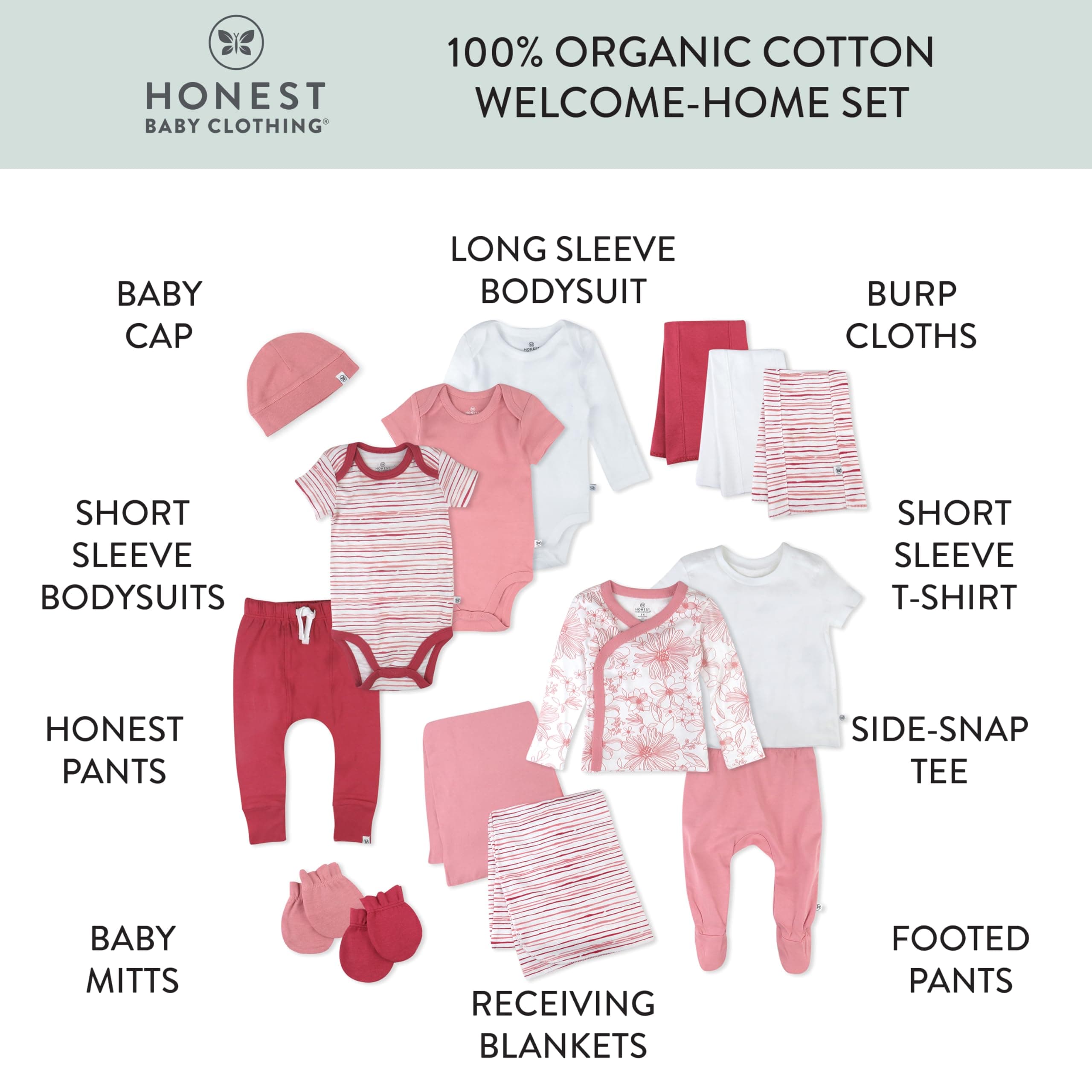 HonestBaby 15-Piece Welcome Home Gift Set 100% Organic Cotton Newborn Infant - Thumbnail 2