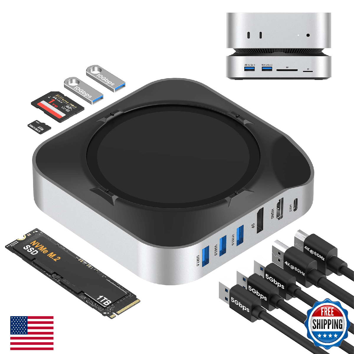 BAOZEE Mac mini M4 Dock with NVMe SSD Enclosure, Docking Station Dual Monitor fo - Image 1