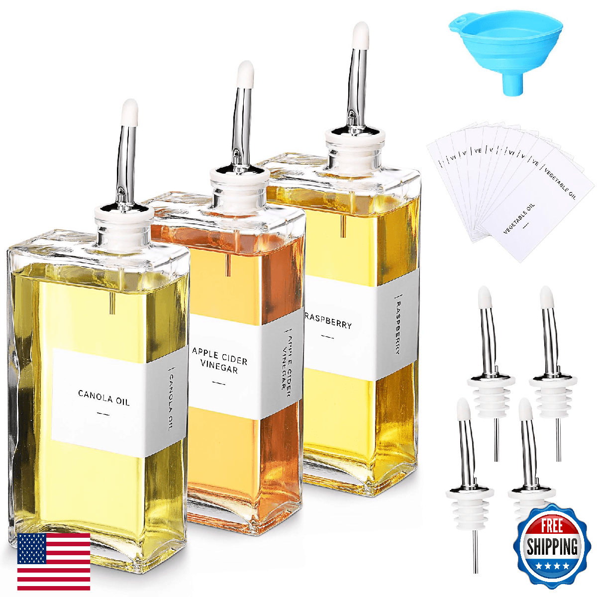 Reallnaive 3 Sets Olive Oil Dispenser Bottles for Kitchen with Nozzles Funnel La - Image 1