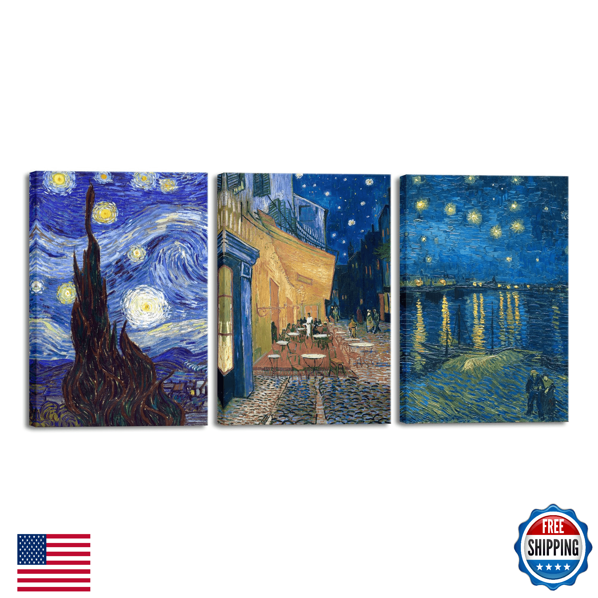 Wieco Art Large 3 Panels Canvas Prints of Vincent Van Gogh Paintings Reproductio - Image 1