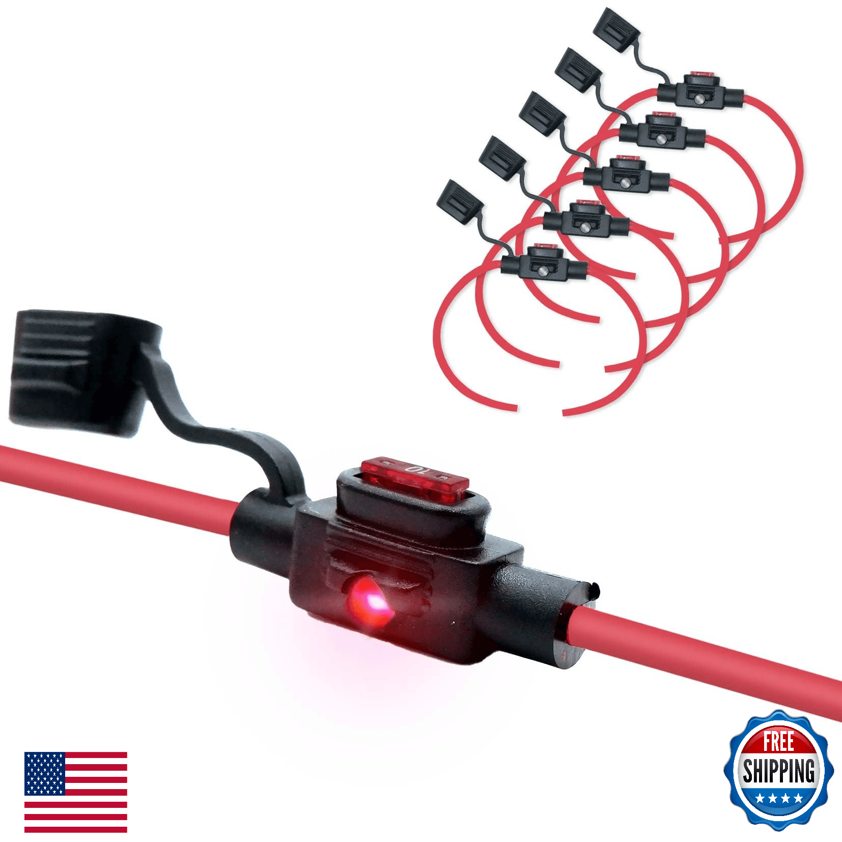 Waterproof In-Line Low Profile LED Fuse Holder 12 AWG Automotive Marine 5 Pack - Image 1