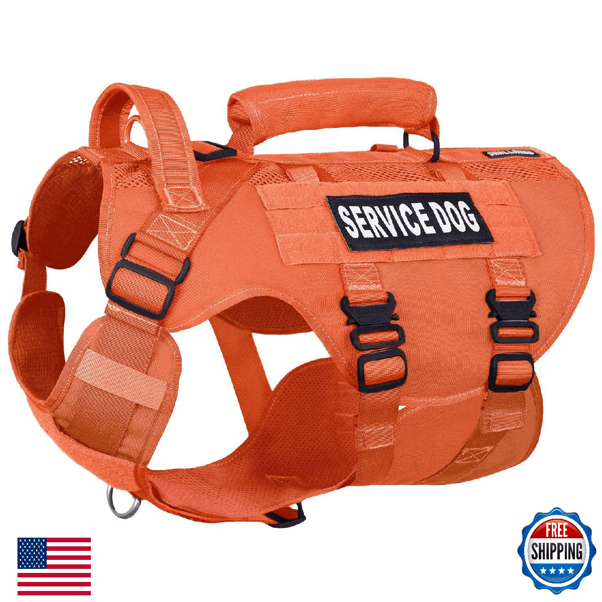 DNALLRINO Service Dog Vest for Large Dogs, Orange Tactical Harness, Military - Image 1