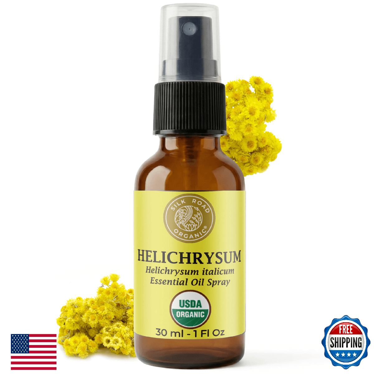 Silk Road Organic Helichrysum Italicum Essential Oil Spray for Skin Care, Wrinkl - Image 1