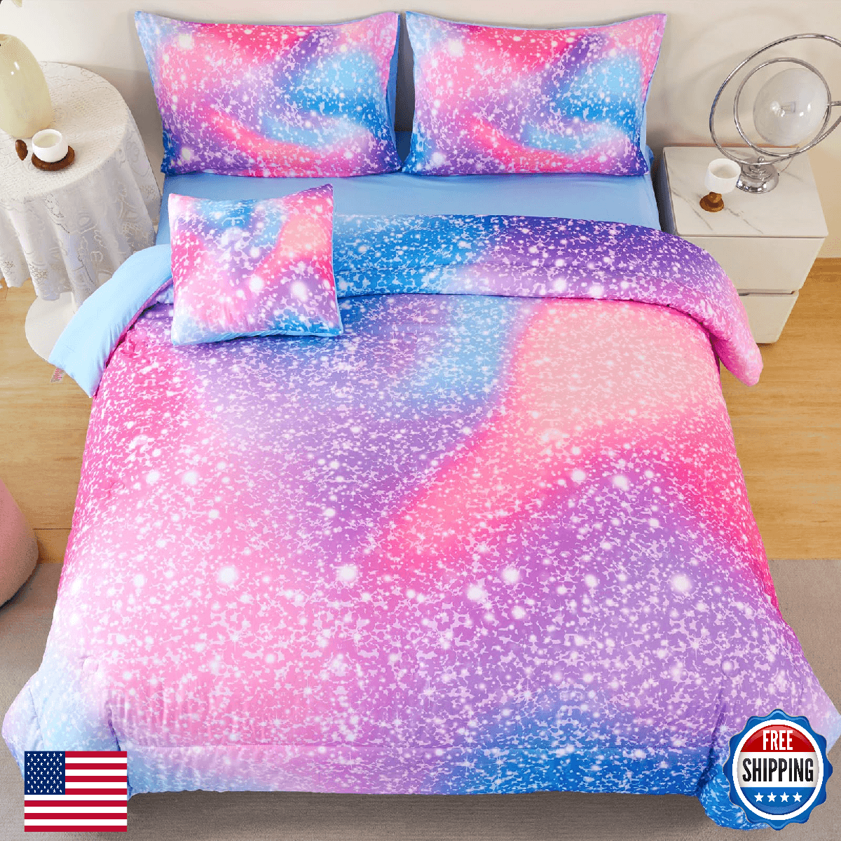 RYNGHIPY 6Pcs Girls Bedding Set Twin Size Colorful Rainbow Comforter Set for Kid - Image 1