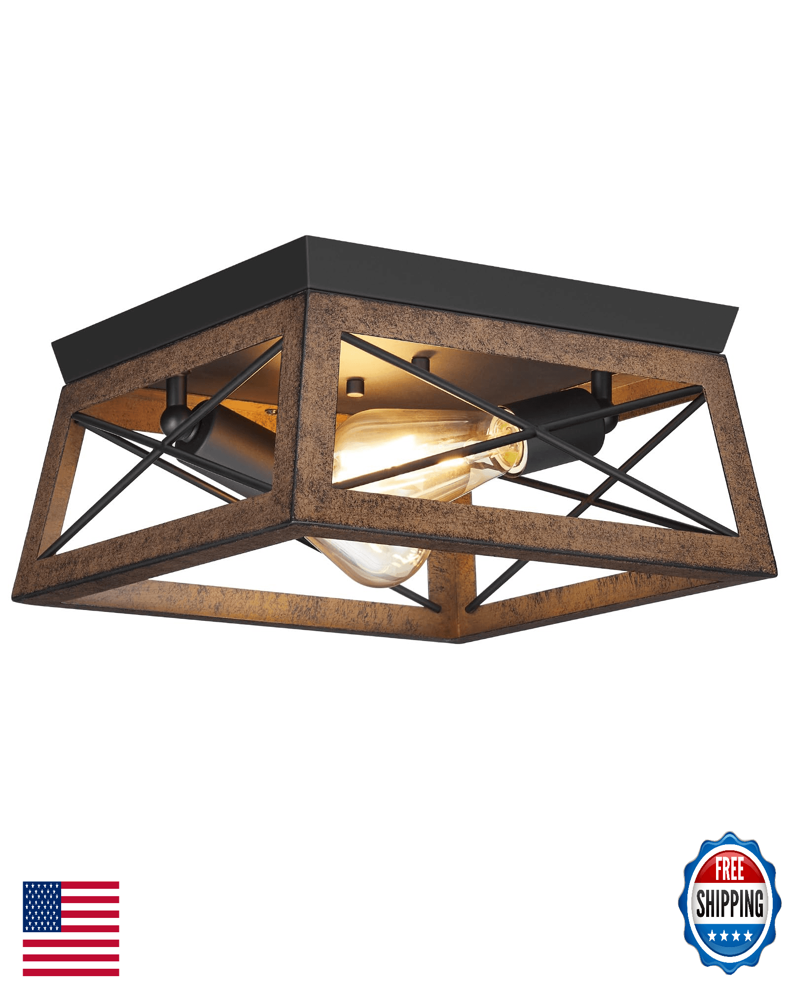 GOEBLESON Farmhouse Flush Mount Ceiling Light Fixture Rustic Brown X-Design