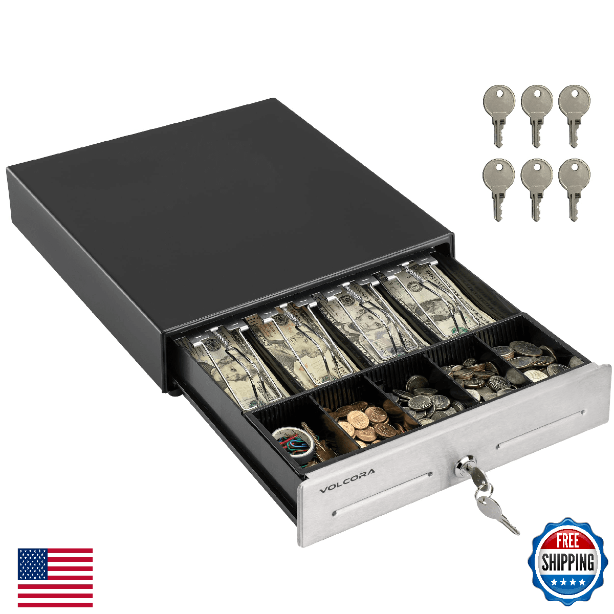 Volcora 13" Cash Register Drawer for Point of Sale (POS) System, 4 Bill 5 Coin C - Image 1