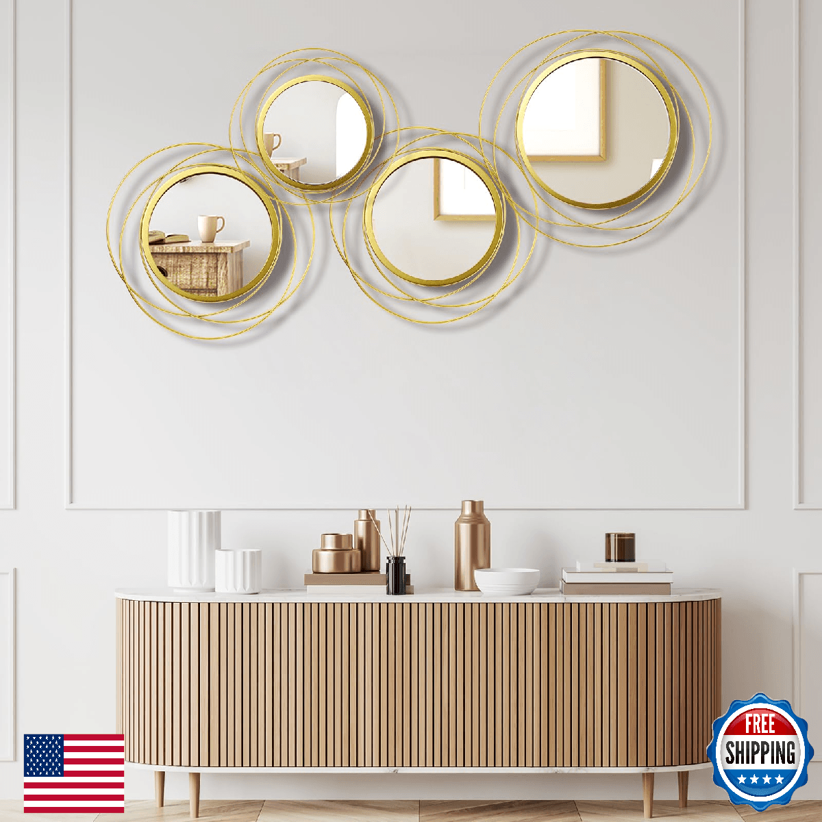 Hicarer 4 Pcs Decorative Wall Mirror Round Modern Circle Mounted Mirror Metal Wa - Image 1