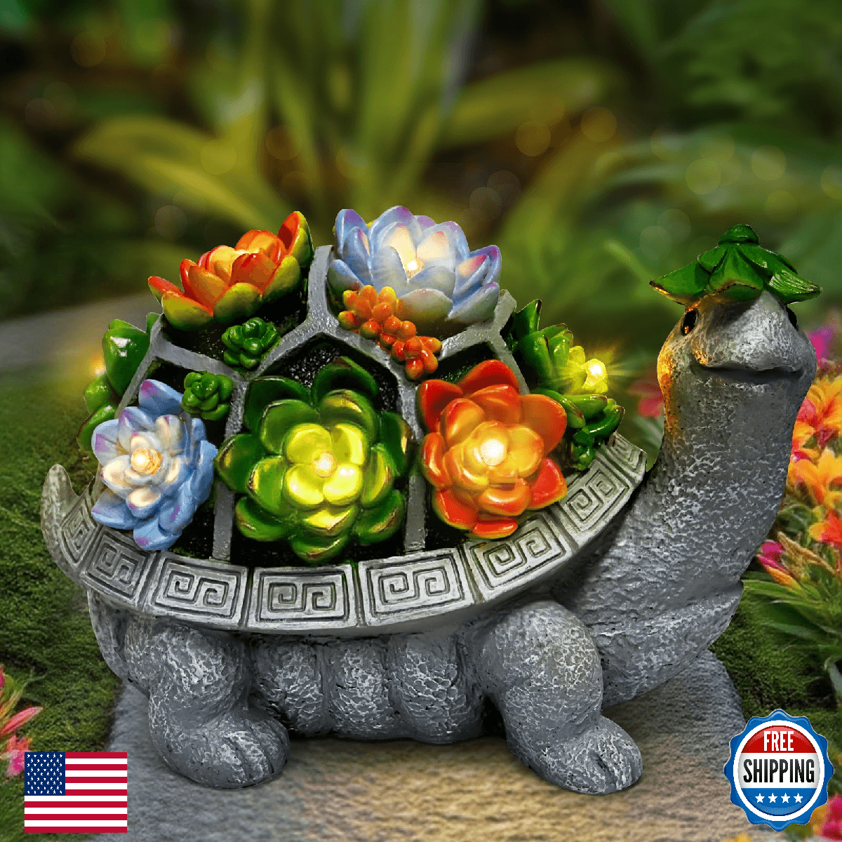 11.1" Solar Turtle Garden Statue Lights Outdoor Figurine Decor Gift - Image 1