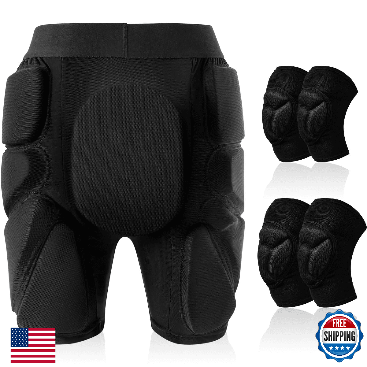 Lewtemi 3 Set Protective 3D Padded Hip EVA Short Pants Knee Pads Elbow Set Winte - Image 1