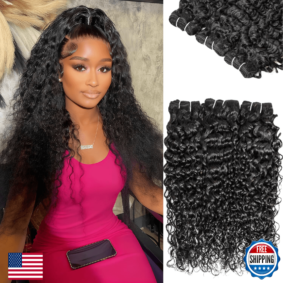 12A Human Hair Bundles Water Wave Bundles Human Hair,3 Bundles 26 28 30 Inch Tri - Image 1