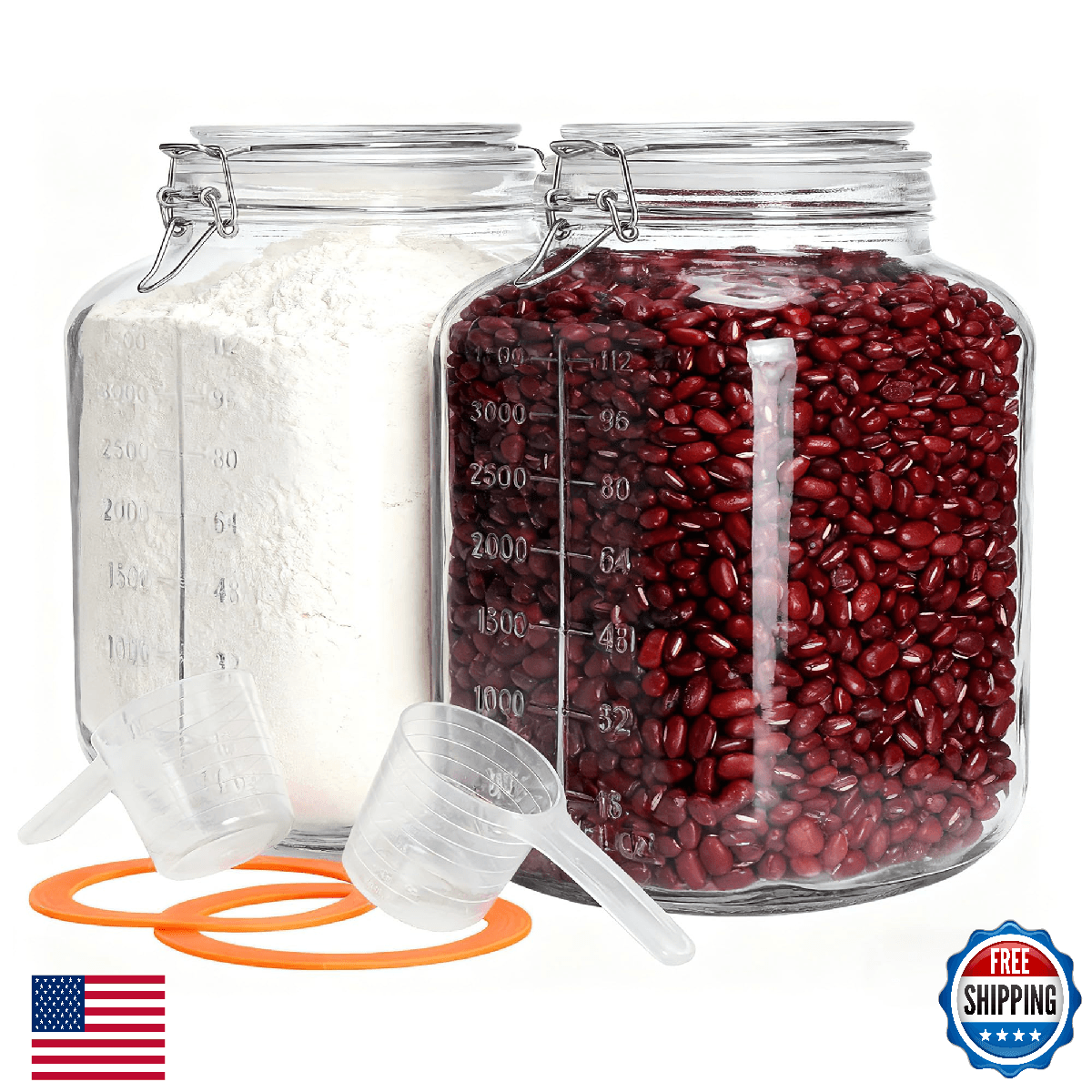 PUSCRIENO 2 Pack 1.1 Gallon Square Super Wide Mouth Airtight Glass Storage Jars - Image 1