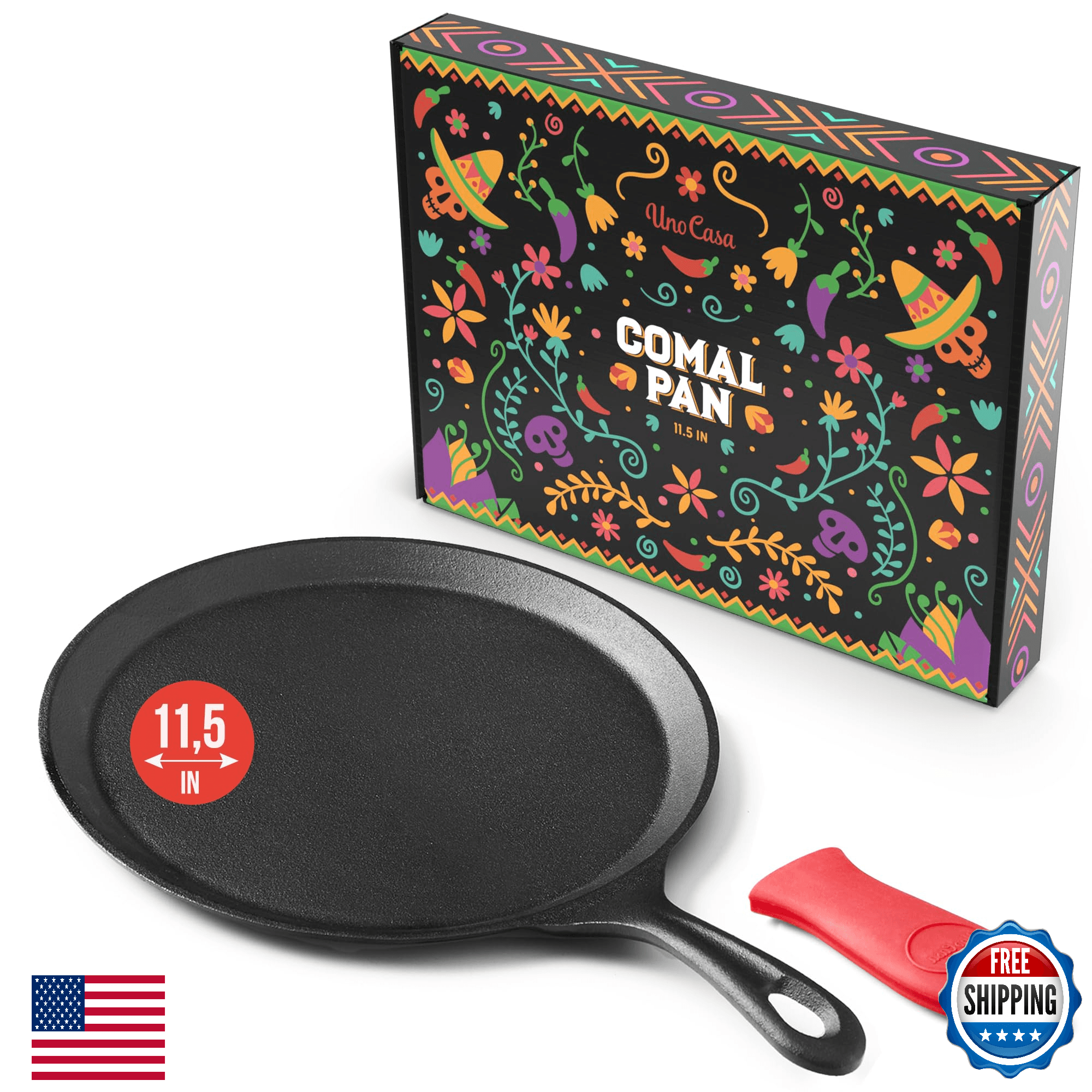 Uno Casa Cast Iron Comal Pan 11.5 Inch - Skillet for Roti, Tawa/Dosa Pan Patacon - Image 1