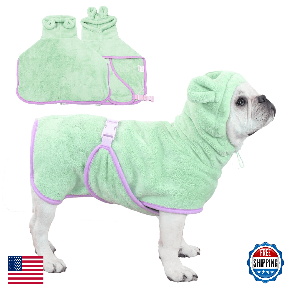 Fnaobai Pet Bathrobe for Dog Cat Absorbently Quick Drying Coat Cute Dogs Bath To - Image 1