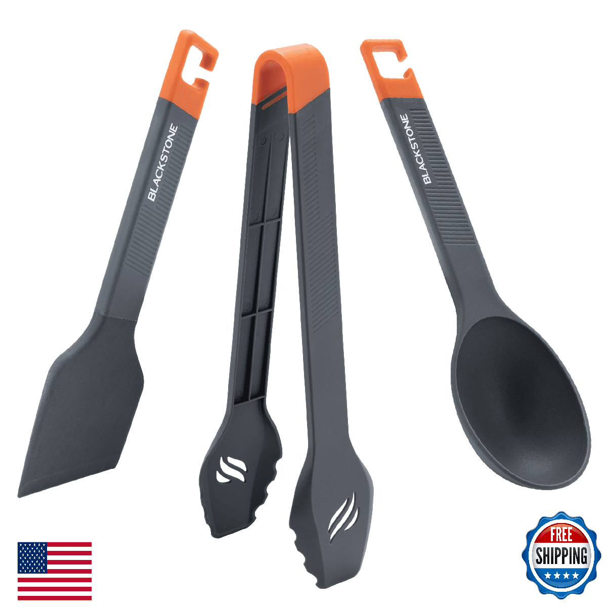 BLACKSTONE 5808 Camping Tool Set - 3-Piece Silicone Scraper Tongs Spoon - Image 1