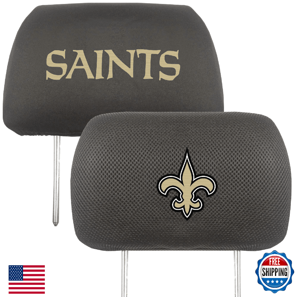 FANMATS New Orleans Saints Embroidered Head Rest Cover Set - 2 Pieces - Image 1