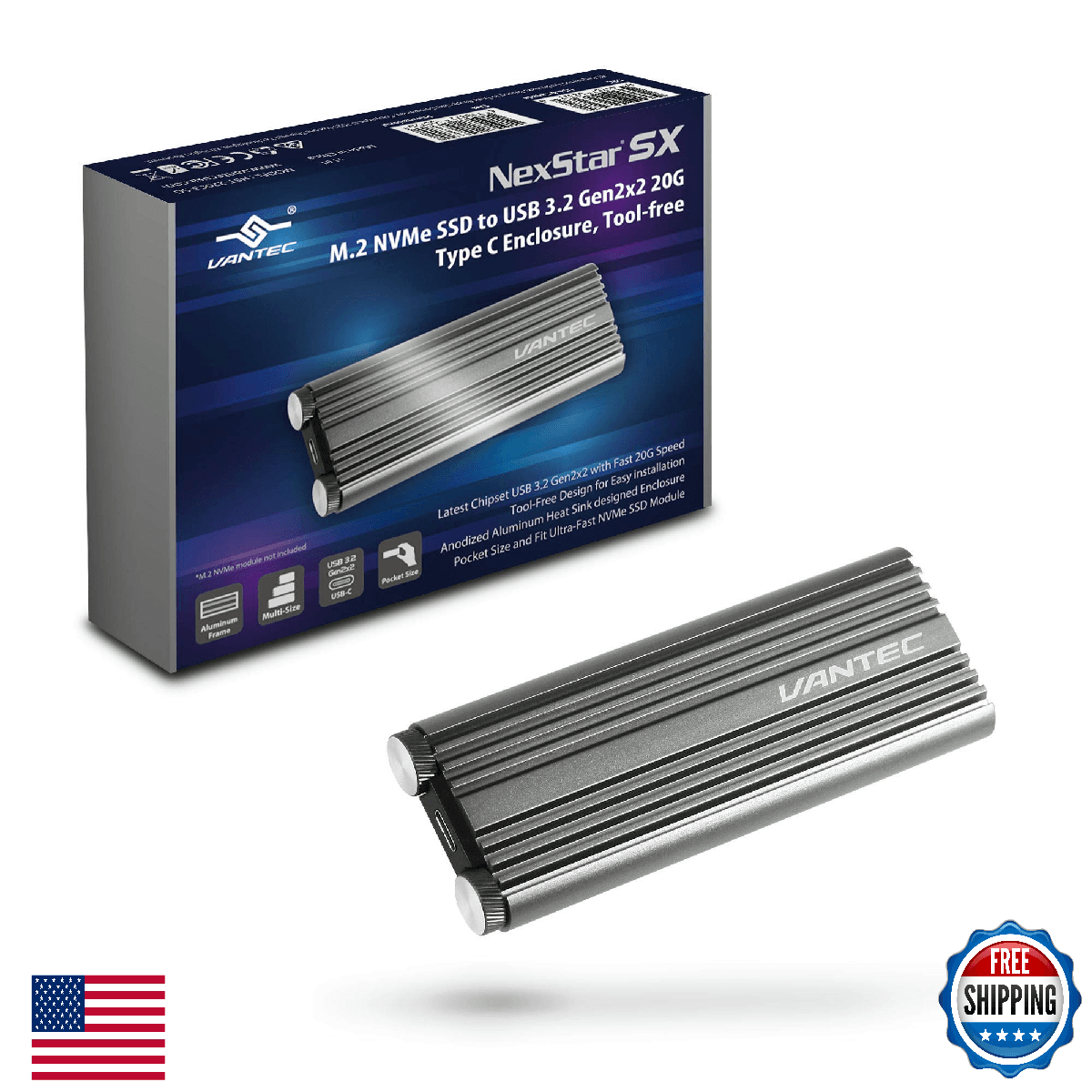 M.2 NVMe SSD to USB 3.2 Gen2x2 20G Type C Enclosure (NST-220C3-SG) - Image 1