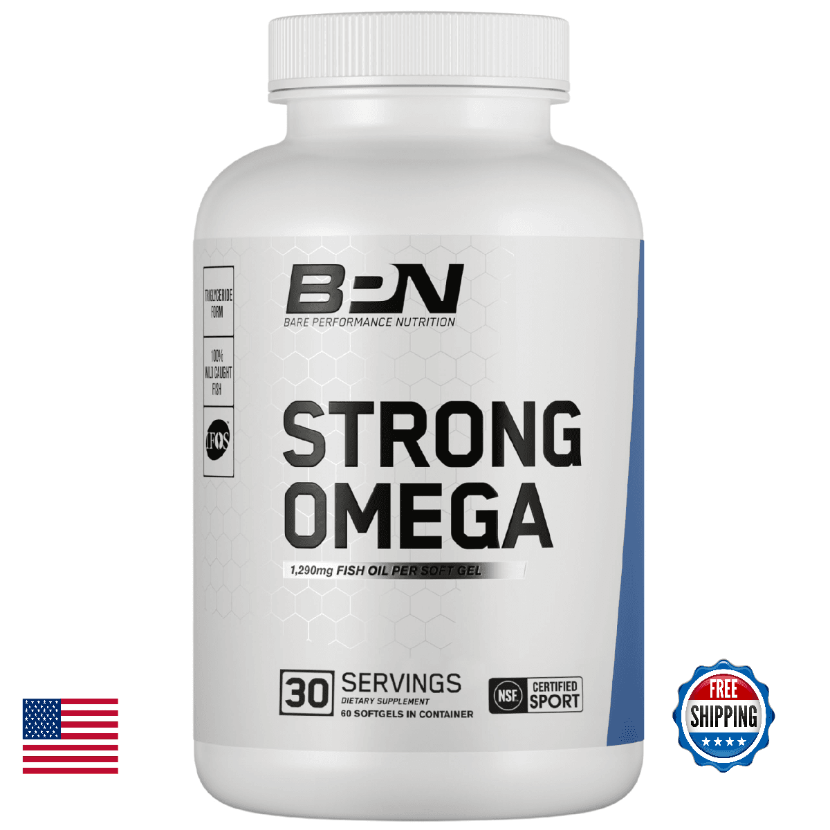 BARE PERFORMANCE NUTRITION, BPN Strong Omega Fish Oil Soft Gel, 1290mg Fish Oil - Image 1