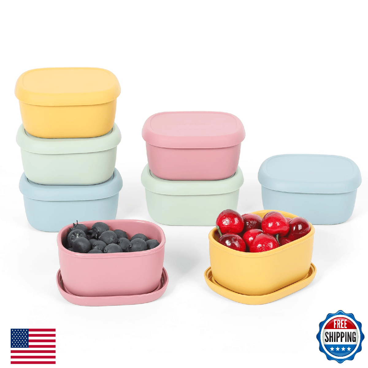 AOEDEO 8 pcs 7 oz Silicone Snack Containers for Kids Small Food Containers with - Image 1