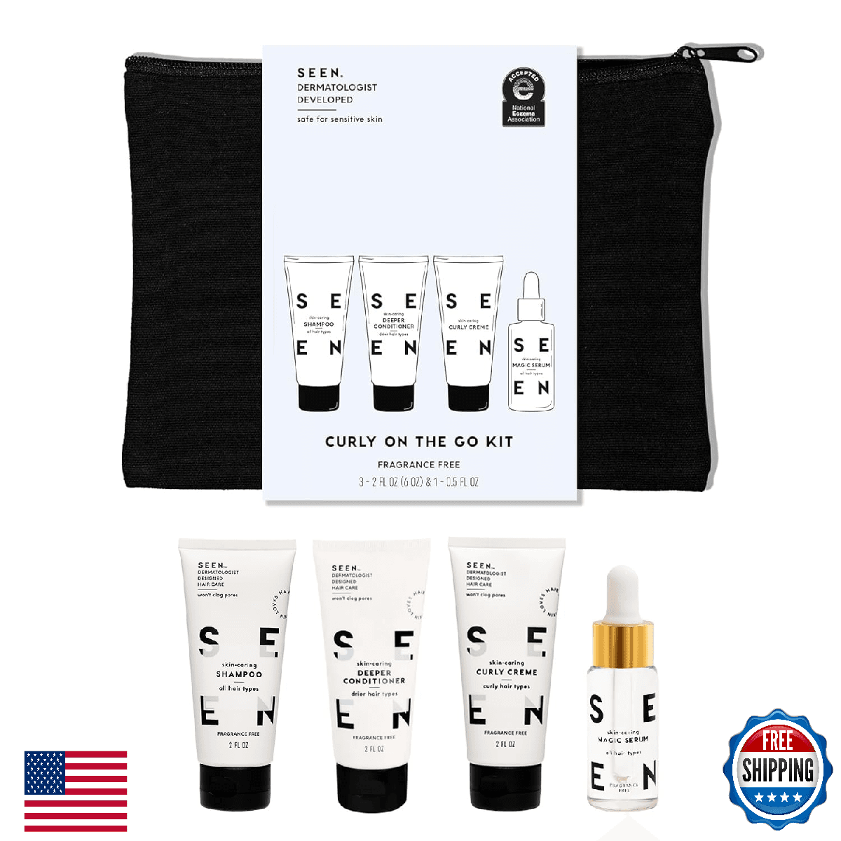SEEN Curly On The Go Kit, Fragrance Free - Non-Comedogenic, Sensitive Skin - Image 1