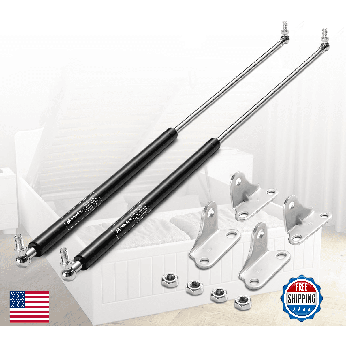 HelloAuto 23 inch 150 lbs/667 N Gas Struts with L-Type Mounts, Gas Shocks for RV - Image 1